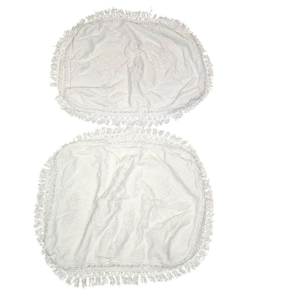 Chenille Pillow Shams Set of 2 White Cotton Standard 20X28 Fringe Floral Cottage